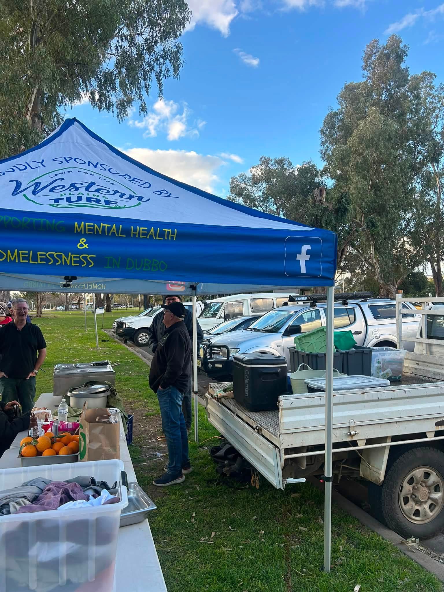 Help A Mate Dubbo outreach marquee, sponsored by Western Plains Turf